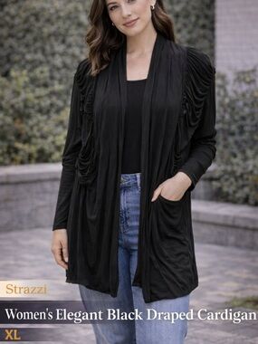 Strazzi Elegant Black Draped Cardigan  XL